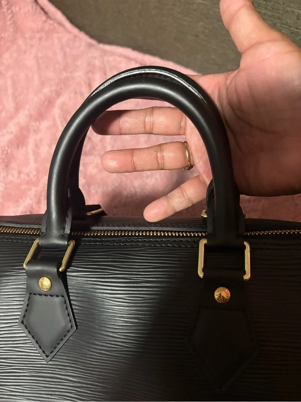 Louis Vuitton Black Epi Leather Handbag with Gold-Tone Hardware